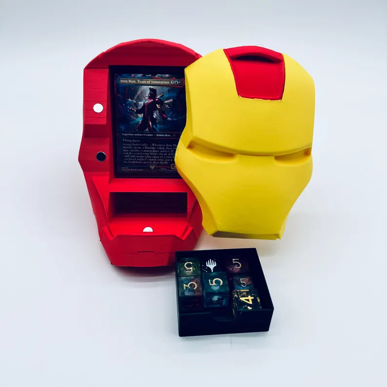 Iron Man MTG Deck Box, Marvel Inspired Commander Deck box, 100 Cards Single Sleeved, Magic the Gathering Accessories, Dice Box