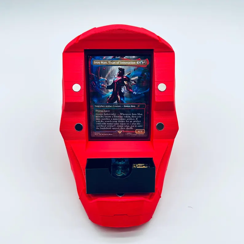 Iron Man MTG Deck Box, Marvel Inspired Commander Deck box, 100 Cards Single Sleeved, Magic the Gathering Accessories, Dice Box